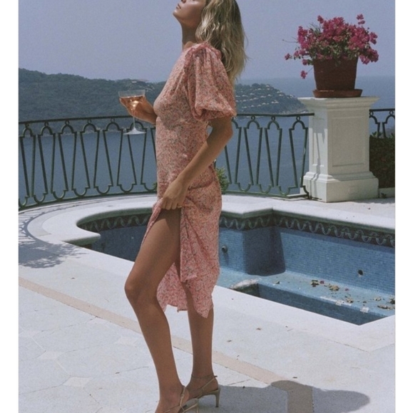 Faithfull The Brand Jean Marie Betina Floral Print Cobalt Blue Midi Dress NWT 6 - Picture 4 of 17